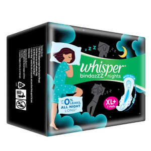 Whisper Bindazzz Nights Heavy Flow Sanitary Pads for Women, XL+ 7 Napkins