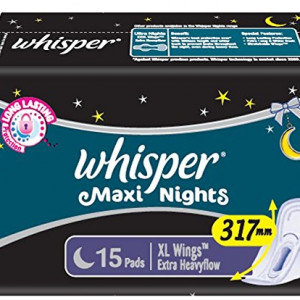 Whisper Maxi Nights Wings Heavy Flow Sanitary Pads for Women, XL 15 Napkins