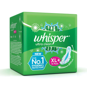 Whisper Ultra Clean Wings Sanitary Pads for Women, XL+ 15 Napkins